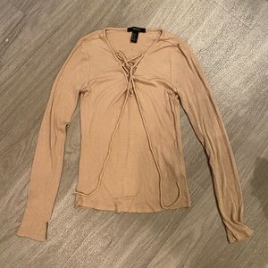 Forever 21 Beige Lace Up Long Sleeve Top